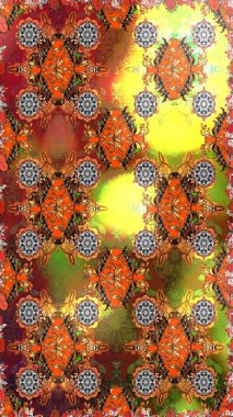 Eski moda arka plan. Raster illüstrasyonu. Kıvırcık, parlak örgü. Güzel, parlak, pürüzsüz kumaş, tuval. Şablon, pürüzsüz, çiçekli kenar. Çiçeklerin çelengi.