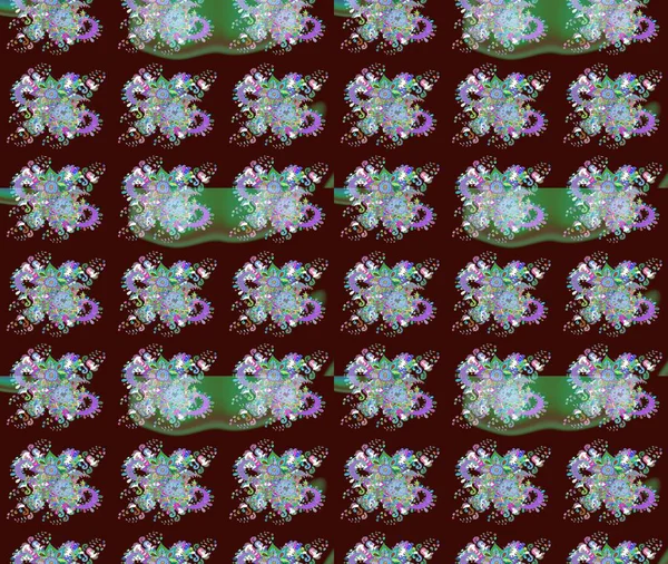 Dallı bahar çiçekleri ile desen, kahverengi ve çiçek silueti ile yeşil renkler. Raster deseni.