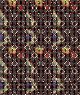 Raster illüstrasyonu. Suluboya çiçekli çiçek deseni. Siyah ve kahverengi renkli Asya tekstili.