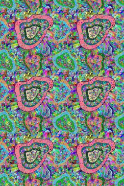 Renkli Bahar Temalı Kusursuz Arkaplan. Raster kusursuz. Güzel kumaş deseni. Çiçek deseni. Düz Çiçek Elementleri Tasarımı.