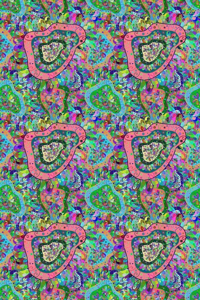 Renkli Bahar Temalı Kusursuz Arkaplan. Raster kusursuz. Güzel kumaş deseni. Çiçek deseni. Düz Çiçek Elementleri Tasarımı.