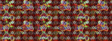 Renkli Bahar Teması eskiz kalıbı. Raster illüstrasyonundaki çiçek desenli çizim. Düz Çiçek Elementleri Tasarımı. Kahverengi ve kırmızı renkte çiçekler.