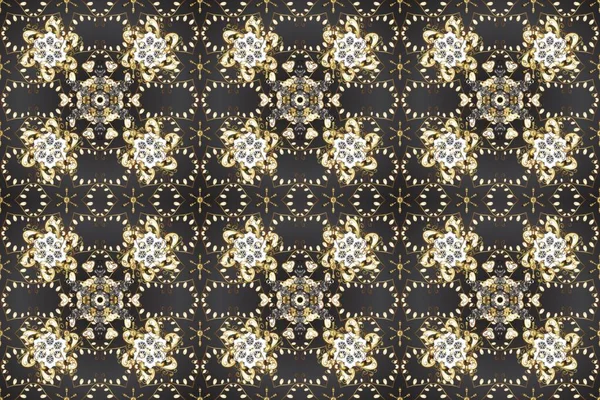 El yapımı dekoratif çerçeve, albüm kapağı, tebrik kartı, klasik Art deco tarzı. Altın karalama fantezi yapraklarından Raster soyut çiçek çelengi ve gri, kahverengi ve bej renkli bir çiçek.