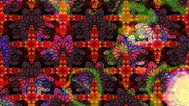 Raster Şirin kumaş deseni. Renkli Bahar Teması eskiz kalıbı. Eskiz klasiği. Düz Çiçek Elementleri Tasarımı.