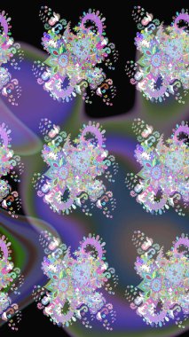 Raster illüstrasyonu. Raster deseni. Yumuşak, yaz çiçekleri mor ve nötr renklerde. Küçük çiçekte sevimli çiçek deseni var..