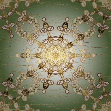 Raster geleneksel oryantasyon süsü. Tarafsız ve altın elementli yeşil renklerde altın desen. Kusursuz klasik altın desen.