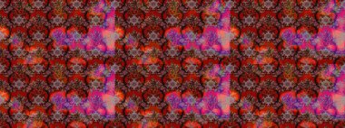 Çiçekli ipek eşarp. 1950-1960 motifleri. Retro tekstil tasarım koleksiyonu. El çizimi çiçek unsurları olan soyut çizim raster deseni. Kahverengi ve kırmızı üzerine kahverengi ve kırmızı.