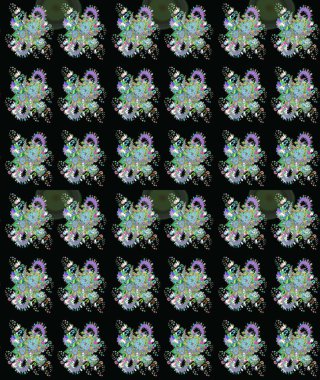 Çiçekli karalama şeklinde Raster çiçek deseni. Yumuşak, bahar çiçekli arka plan. Siyah ve yeşil renkte çiçekler.