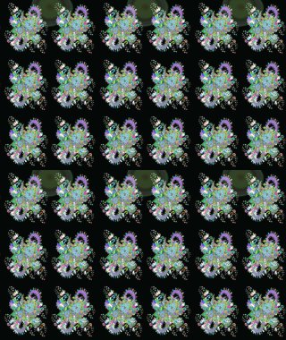 Çiçekli karalama şeklinde Raster çiçek deseni. Yumuşak, bahar çiçekli arka plan. Siyah ve yeşil renkte çiçekler.