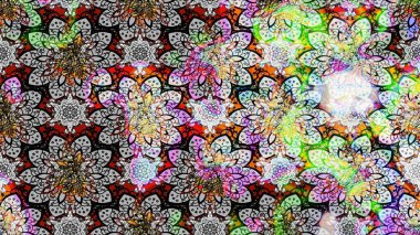 Raster - stok. Yapraklı çiçekler ve kır ve doğal renklerde papatya çiçekleri. Taslak arkaplan deseni.