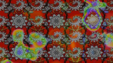 Raster illüstrasyonundaki çiçek desenli çizim. Düz Çiçek Elementleri Tasarımı. Renkli Bahar Teması eskiz kalıbı. Süslü kumaş deseni.