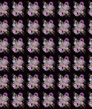 Nazikçe, güzel çiçek arkaplanı. Çiçekli karalama şeklinde Raster çiçek deseni. Siyah ve nötr renkte çiçekler.