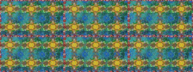 1950-1960 motifleri. El çizimi çiçek unsurları olan soyut, dikişsiz raster deseni. Retro tekstil tasarım koleksiyonu. Çiçekli ipek eşarp. Mavi maviye.