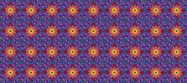 Raster illüstrasyonu. Siyah ve mor renklere karalamalar çizen kusursuz çiçek deseni.