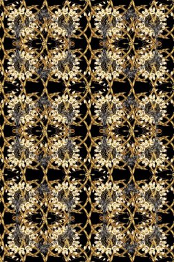 Paisleys zarif çiçek desenli arkaplan duvar kâğıdı illüstrasyonuyla klasik stil güzel 3D çizgili sanat eseri altın ve siyah ve kahverengi desenli çiçek yaprakları ve süslemeleri.