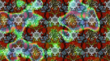 Raster illüstrasyonundaki çiçek desenli çizim. Düz Çiçek Elementleri Tasarımı. Yeşil ve kahverengi renkli çiçekler. Renkli Bahar Teması çizim şablonu.