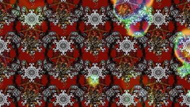 Gri, kahverengi ve kırmızı renkte etnik çiçeklerle süslenmiş zarif bir eskiz şekli. Asya Tekstil 'inde Raster Çiçek İllüstrasyonu.