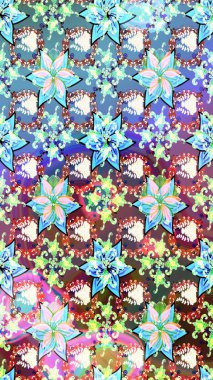 Güzel, parlak, pürüzsüz kumaş, tuval. Raster illüstrasyonu. Desen, çizim, çiçek sınırı. Çiçek çelengi. Eski moda arka plan. Kıvırcık, parlak örgü.