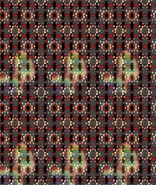 Siyah ve kahverengi renkli Asya tekstili. Raster illüstrasyonu. Çiçek desenini çiz.