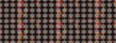 Siyah ve kahverengi renkte çiçekler. Sevimli çiçek raster deseni. Düz Çiçek Elementleri Tasarımı. Renkli Yaz Teması çizim şablonu.