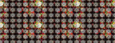 Renkli Bahar Teması eskiz kalıbı. Raster illüstrasyonundaki çiçek desenli çizim. Süslü kumaş deseni. Düz Çiçek Elementleri Tasarımı.