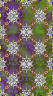 Çiçeksiz desenli arka plan. Gömlek baskısı için çiçek boyası. Gri ve yeşil renkte çiçekler.