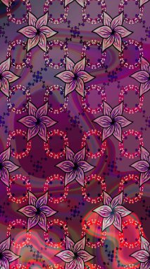 Raster illüstrasyonu. Mor renklerde. Çiçek duvar kağıdı. Renkli süs kenarı. Çizim kalıbı. Hint süsü..