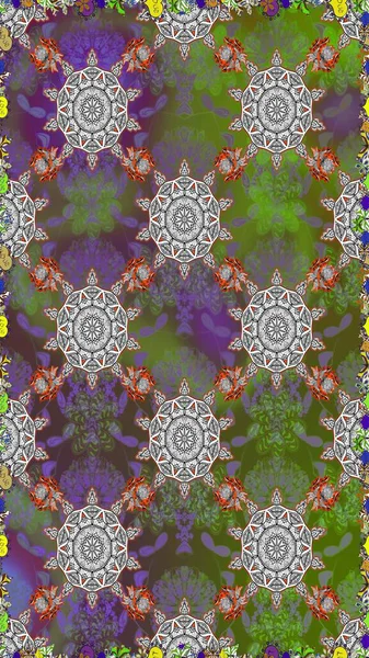 Çiçeksiz desenli arka plan. Gömlek baskısı için çiçek boyası. Gri ve yeşil renkte çiçekler.