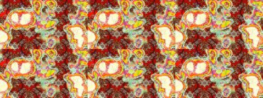 Üzerinde gelincikler ve vadi zambakları olan renkli çiçek desenli nakış deseni. Tekstil tasarımı için kahverengi ve nötr renklerde geleneksel halk çiçekleri buketi.