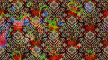 Çiçek desenli çizim. Güzel kumaş deseni. Renkli Bahar Teması eskiz kalıbı. Raster illüstrasyonu. Düz Çiçek Elementleri Tasarımı. Asya tekstil tarzında.