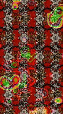 Düz Çiçek Elementleri Tasarım Raster illüstrasyonu. Kırmızı ve kahverengi renkte çiçekler. Renkli bahar temalı eskiz kalıbı. Çiçekli çiçek deseni, suluboya..