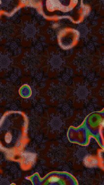 Raster Floral Illustration, Asyalı tekstil. Kahverengi renkli etnik çiçeklerle zarif bir eskiz deseni..