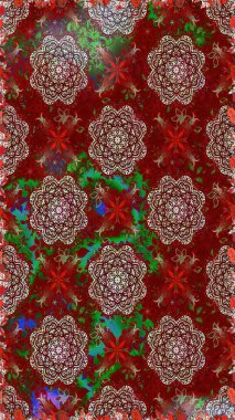 Renkli Bahar Temalı Kusursuz Arkaplan. Kırmızı renkte çiçekler. Düz Çiçek Elementleri Tasarımı. Sevimli çiçek raster deseni.