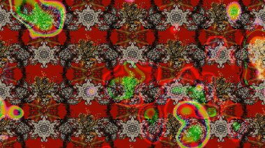 Düz Çiçek Elementleri Tasarım Raster illüstrasyonu. Kırmızı ve kahverengi renkte çiçekler. Renkli bahar temalı eskiz kalıbı. Çiçekli çiçek deseni, suluboya..