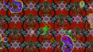 Raster illüstrasyonundaki çiçek desenli çizim. Kırmızı ve kahverengi renkte çiçekler. Düz Çiçek Elementleri Tasarımı. Renkli Bahar Teması çizim şablonu.