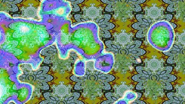 Yeşil renkli etnik çiçeklerle süslenmiş zarif bir eskiz şekli. Asya Tekstil 'inde Raster Çiçek İllüstrasyonu.