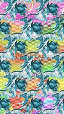 Çiçekler suluboya tarzında mavi, nötr ve gri renklerde. Mavi, nötr ve gri renkli çiçekli el deseni.