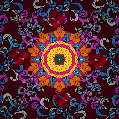 Çizim. Asya tekstil tarzında. Kırmızı ve siyah renkte çiçekler. Kusursuz çiçek deseni. resimleme.