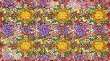 Raster illüstrasyonu. Tropik, dikişsiz çiçek deseni. Kahverengi ve nötr renkte çiçekler.