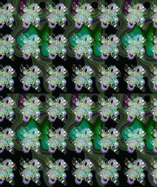 Yeşil ve siyah renkli etnik çiçeklerle süslenmiş zarif bir eskiz şekli. Asya Tekstil 'inde Raster Çiçek İllüstrasyonu.