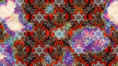 Küçük çiçekteki sevimli çiçek deseni. Bir sürü kahverengi ve kırmızı soyut çiçekli tropik eskiz deseni. Varicolobrown ve Red Raster çizimi.