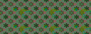 Asya tekstil tarzında. Yeşil renkli çiçekler. Raster illüstrasyonu. Çiçek desenli çizim. Raster illüstrasyonu.