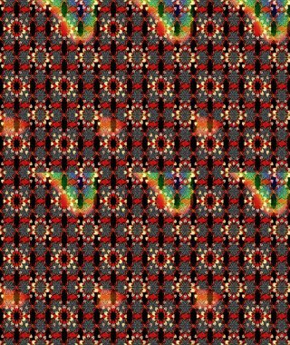 Siyah ve kırmızı renkte çiçekler. Kumaş desenli papatya çiçekleri ayrıntıları.