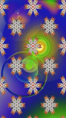 Raster illüstrasyonu. Renkli Bahar Teması eskiz kalıbı. Chichi 'nin kumaş kalıbını çiz. Çiçek deseni. Düz Çiçek Elementleri Tasarımı.