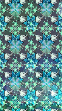 Yumuşak, mavi renkte bahar çiçekleri. Çiçek ve yapraklı karalama şeklinde Raster çiçek deseni. Raster illüstrasyonu.