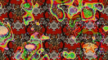 Kırmızı ve kahverengi renkte etnik çiçeklerle süslenmiş zarif bir eskiz şekli. Raster Çiçek İllüstrasyonu güzel tekstil..