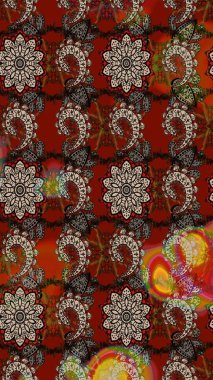 Çiçekli karalama şeklinde Raster çiçek deseni. Yumuşak, bahar çiçekli arka plan. Kahverengi ve kırmızı renkte çiçekler.