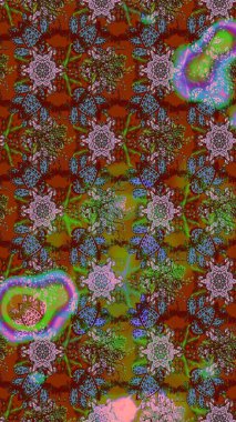 Renkli Bahar Teması eskiz kalıbı. Kahverengi, yeşil ve kırmızı renkte çiçekler. Raster illüstrasyonundaki çiçek desenli çizim. Düz Çiçek Elementleri Tasarımı.