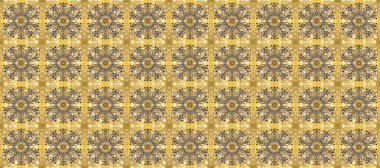 Damask pürüzsüz süsü. Geleneksel raster ve altın desen. Klasik oryantal desen sarı, bej ve kahverengi renkler üzerine.