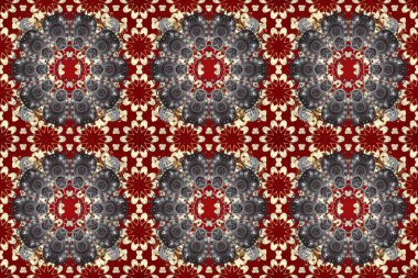 Gri, kırmızı ve bej renklerde altın elementlerle geleneksel altın sarısı desen. Barok tarzında kusursuz bir doğulu süsü..